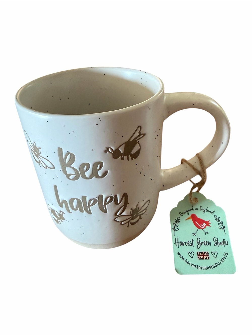 Harvest Green Studio 'Bee Happy' White Ceramic Mug